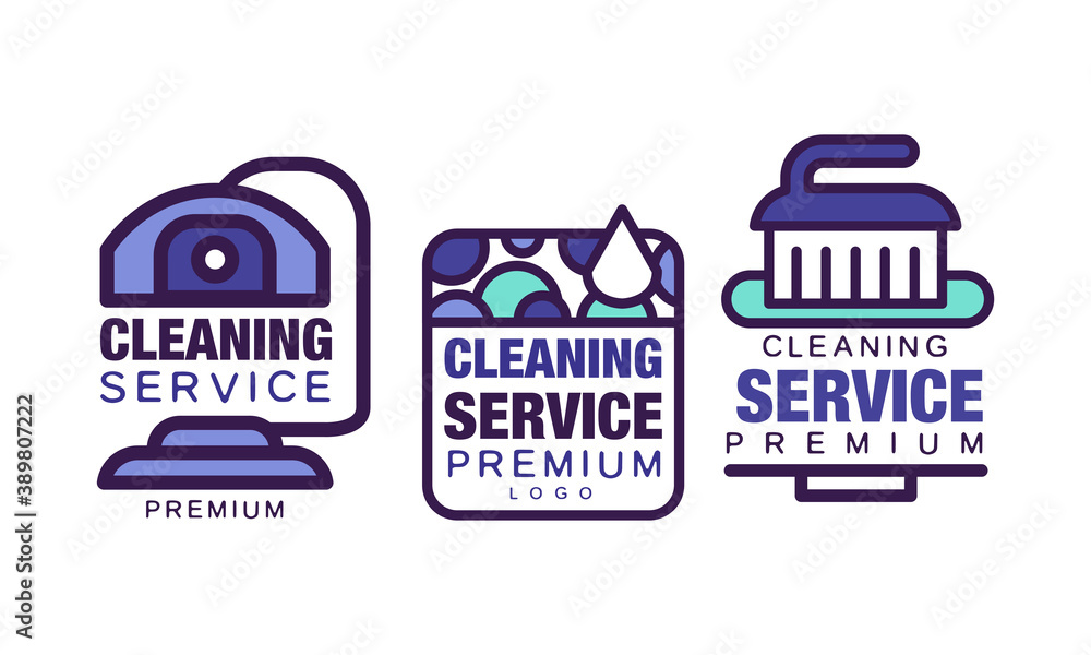 Cleaning Service Logo Template with Drop and Brush Vector Set
