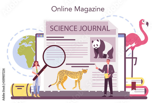 Zoologist online service or platform. Scientist exploring and studying
