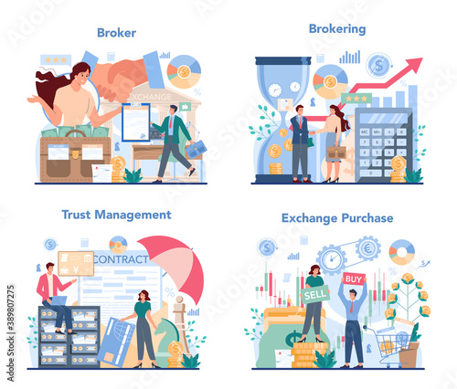 Financial broker set. Income, investment and saving. Customer
