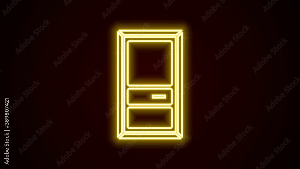 Glowing neon line Closed door icon isolated on black background. 4K Video motion graphic animation Glowing neon line Closed door icon isolated on black background. 4K Video motion graphic animation