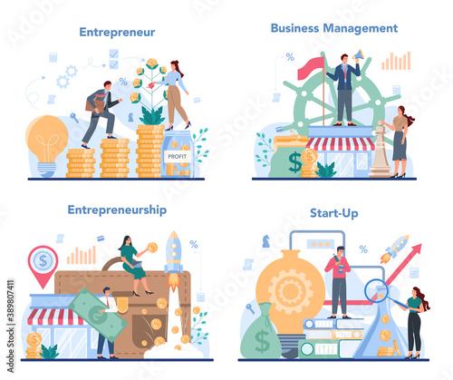 Enterpreneur concept set. Idea of business strategy and professional