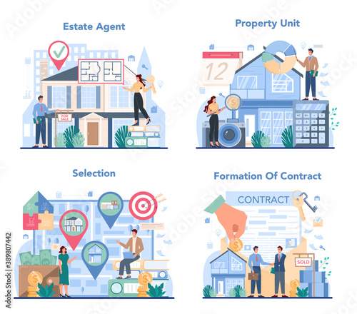 Qualified real estate agent or realtor concept set. Realtor assistance
