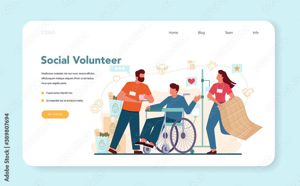 Social volunteer web banner or landing page. Charity community