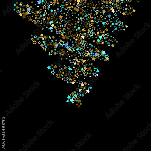 Gold, Blue stars, sprocket, shiny confetti. 