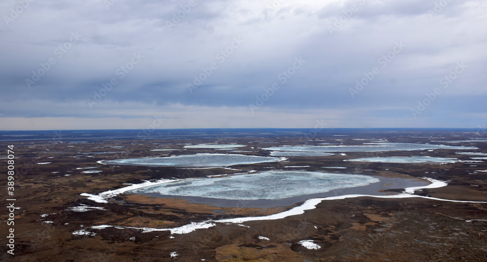 bird's-eye view of the Taimyr tundra in spring