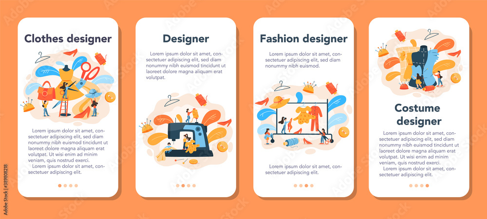 Fashion or clothes designer mobile application banner set