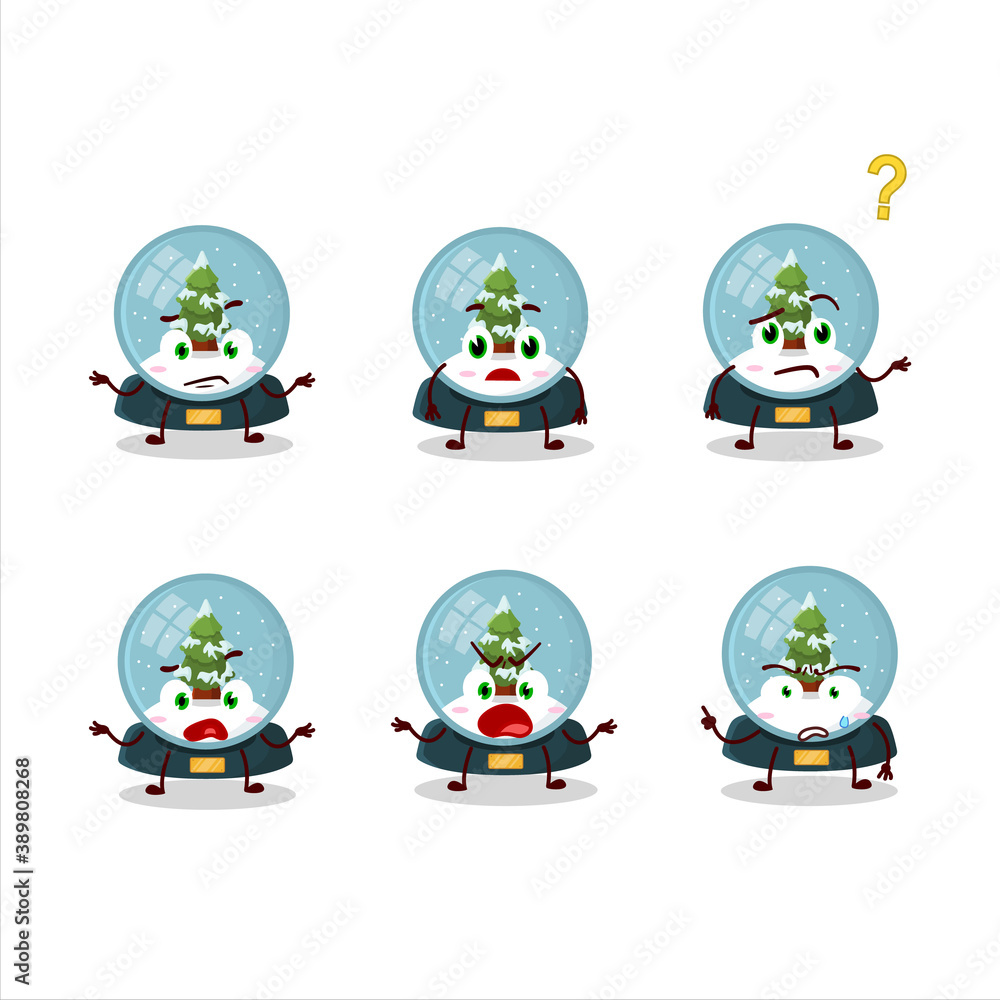 Fototapeta premium Cartoon character of snowball with tree with what expression