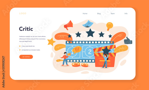 Professional critic web banner or landing page. Journalist