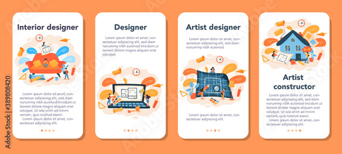 Professional interior designer mobile application banner set.
