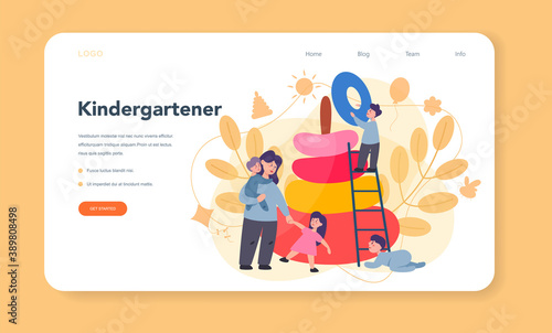 Kindergartener web banner or landing page. Professional nany