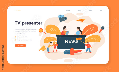 TV presenter web banner or landing page. Television host
