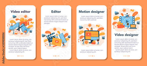 Video editor or designer mobile application banner set. Artist create