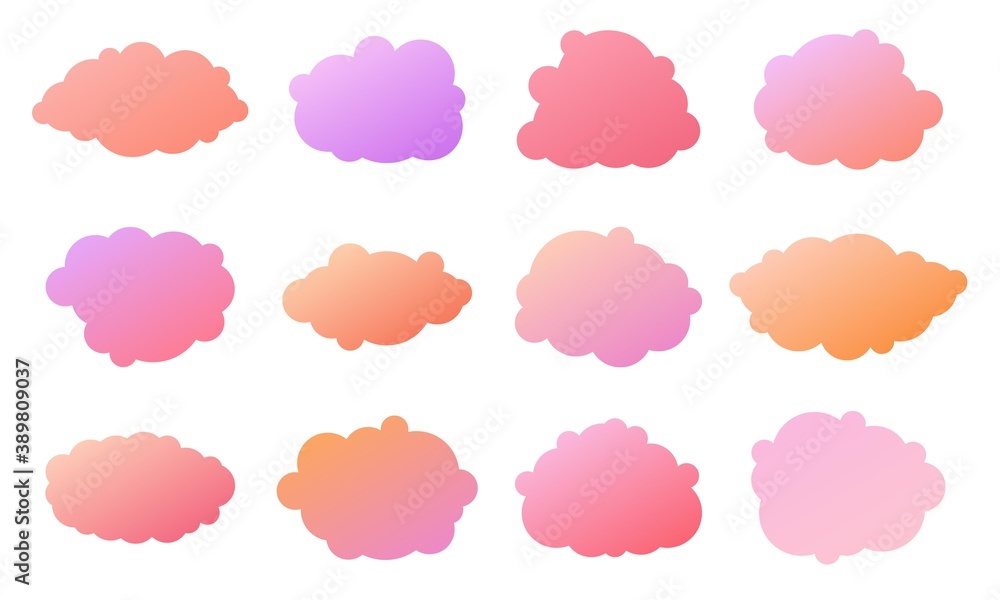 Beautiful pink gradients cloud collection. Vector clouds icon set. 