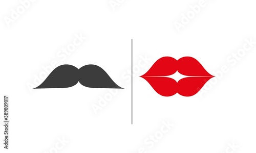 WC icon. Toilet sign for public navigation. Creative international restroom symbol with black mustache and red lips
