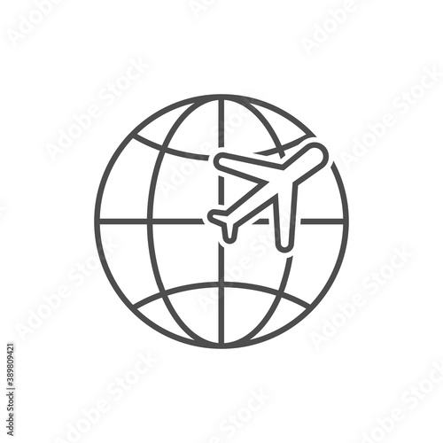 Airplane flying around world vector illustration isolated on white