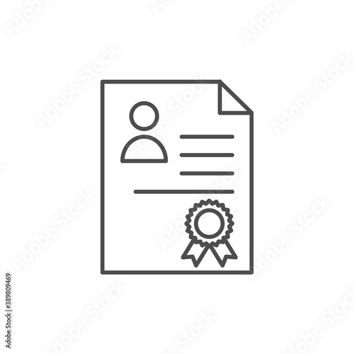 License icon. High skilled worker icon. Business concept vector. Quality linear symbol. Certificate document isolated on white. Resume flat illustration.