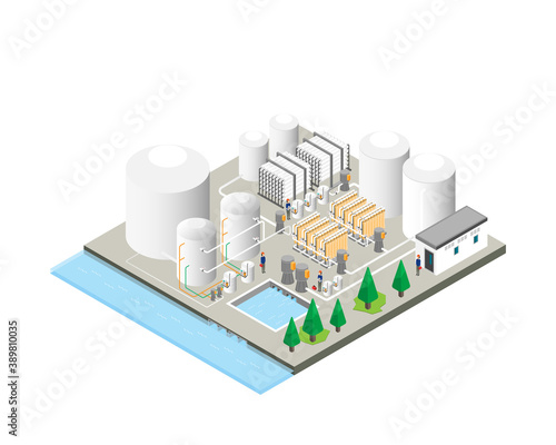drinking water purification plants, reverse osmosis plants in isometric graphic