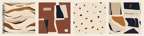 Modern minimalist abstract pattern set. Creative collage contemporary seamless patterns. Fashionable template for design. Bohemian style. 