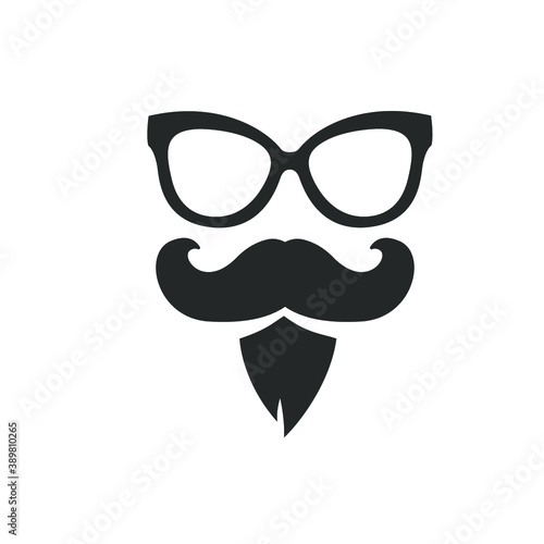 Mustache beard and glasses icon. Сartoon flat style, isolated vector illustration. Design for stickers, logo, web and mobile app.
