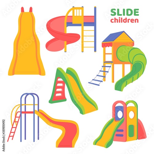 Colorful playgrounds for kids in kindergarten, park or yard a vector illustration