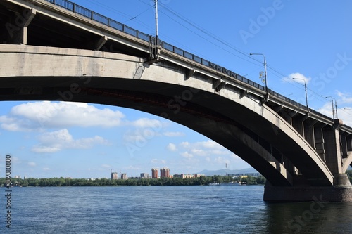 View of the Krasnoyarsk region from under the span of the Municipal bridge