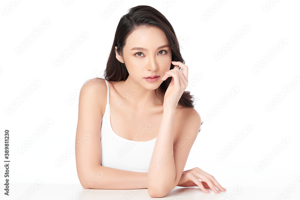 Beautiful young asian woman with clean fresh skin on white background, Face care, Facial treatment, Cosmetology, beauty and spa, Asian women portrait Beautiful young asian woman with clean fresh skin on white background, Face care, Facial treatment, Cosmetology, beauty and spa, Asian women portrait