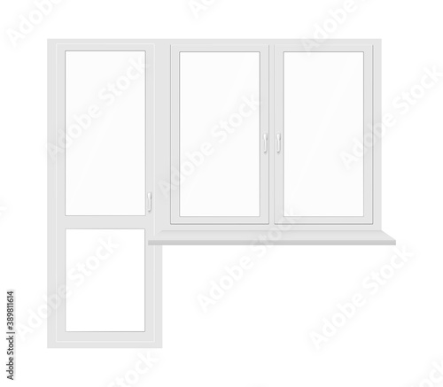 Plastic window and glass door template realistic vector illustration isolated.