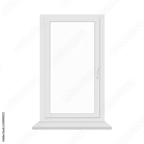 Uni-part plastic window frame with sill realistic vector illustration isolated.