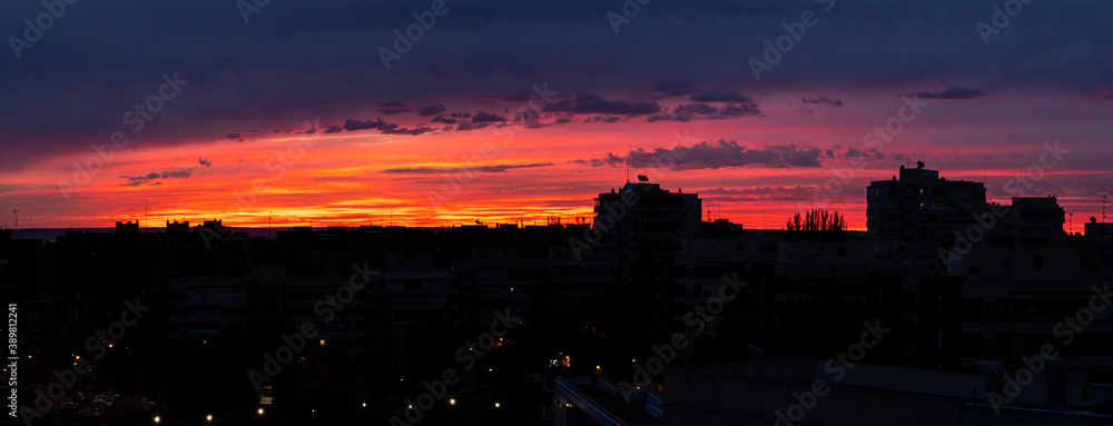 Obraz skyline of a Madrid neighborhood at dawn