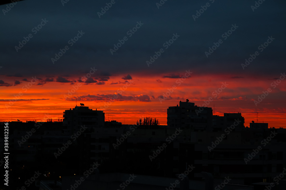 Fototapeta premium skyline of a Madrid neighborhood at dawn
