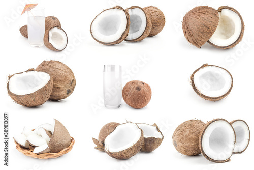 Set of coconut isolated on a white background with clipping path