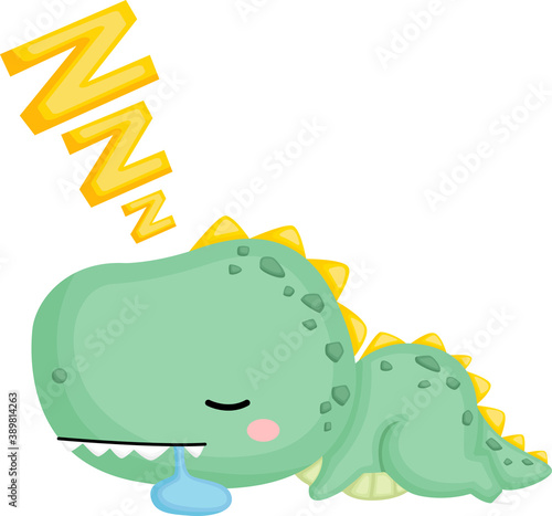 a cute baby dinosaur sleeping and drooling