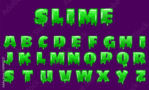 Slime Font green bubbling toxic mold. Letters numbers
