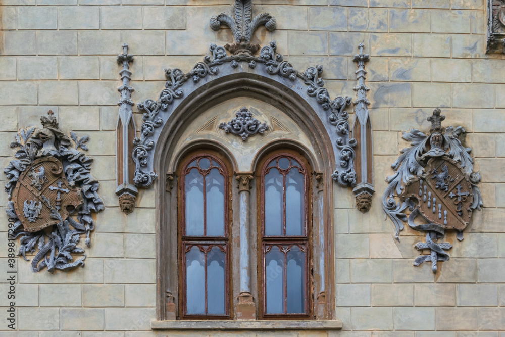 A neo-gothic window from Sturdza Castle, Miclauseni, Romania