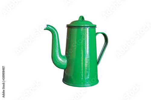 Metallic green teapot Isolated retro style , tea ceremony,