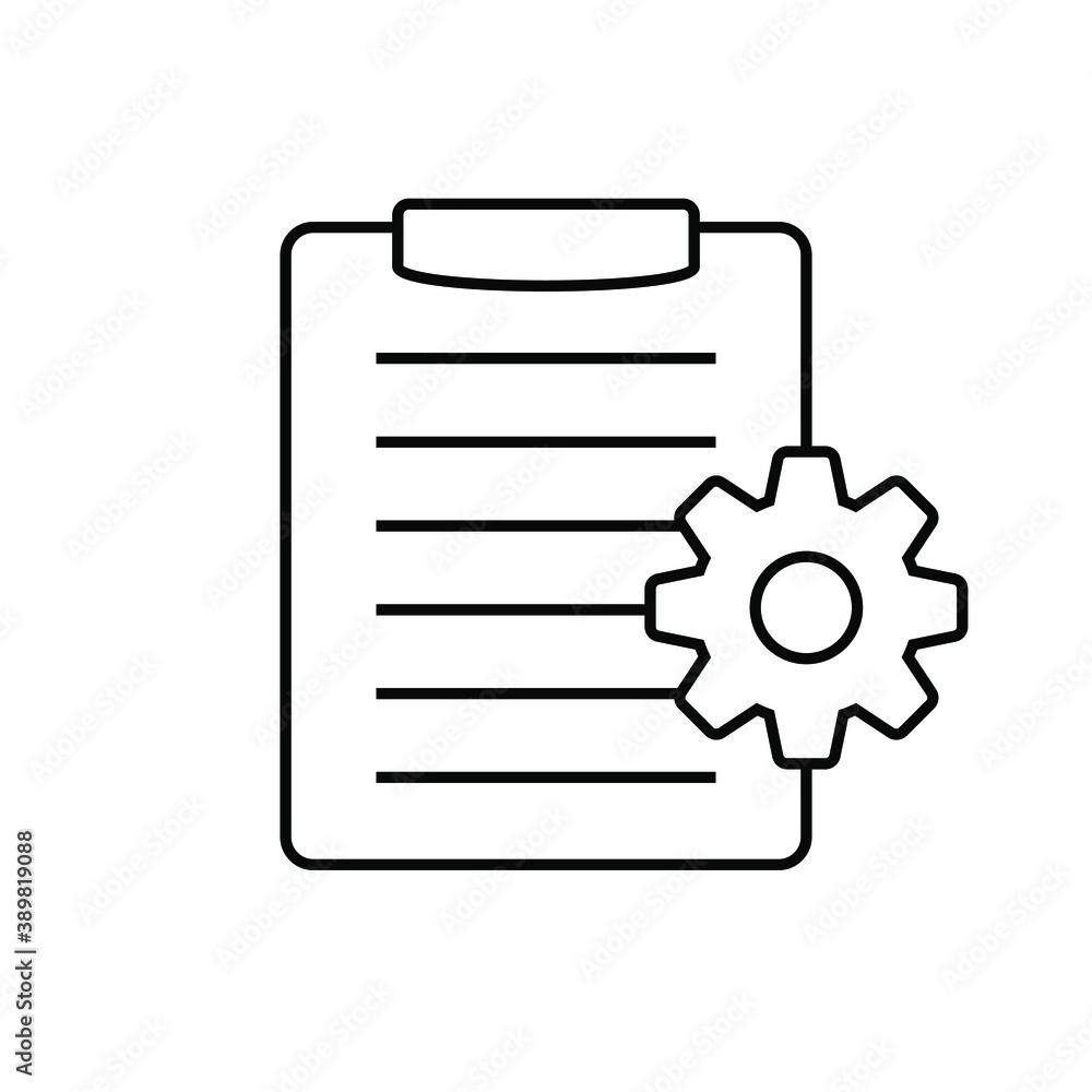 Clipboard with gear isolated icon. Technical support check list icon. Management flat icon concept. Software development. Clipboard with gear isolated icon. Technical support check list icon. Management flat icon concept. Software development.
