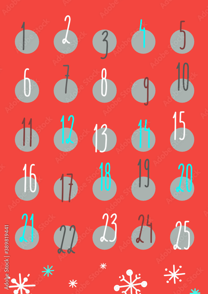 Advent calendar. Christmas poster. Lettering with drawn snowflakes. Advent calendar. Christmas poster. Lettering with drawn snowflakes.