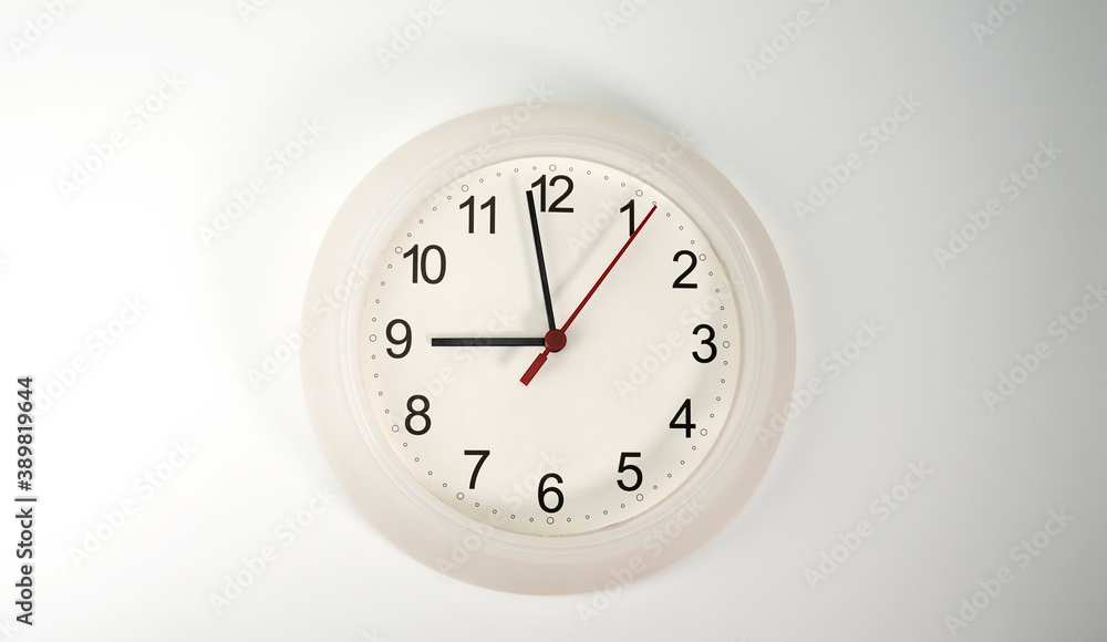 White clock isolated on white background Showtime 08.58 am. White clock isolated on white background Showtime 08.58 am.