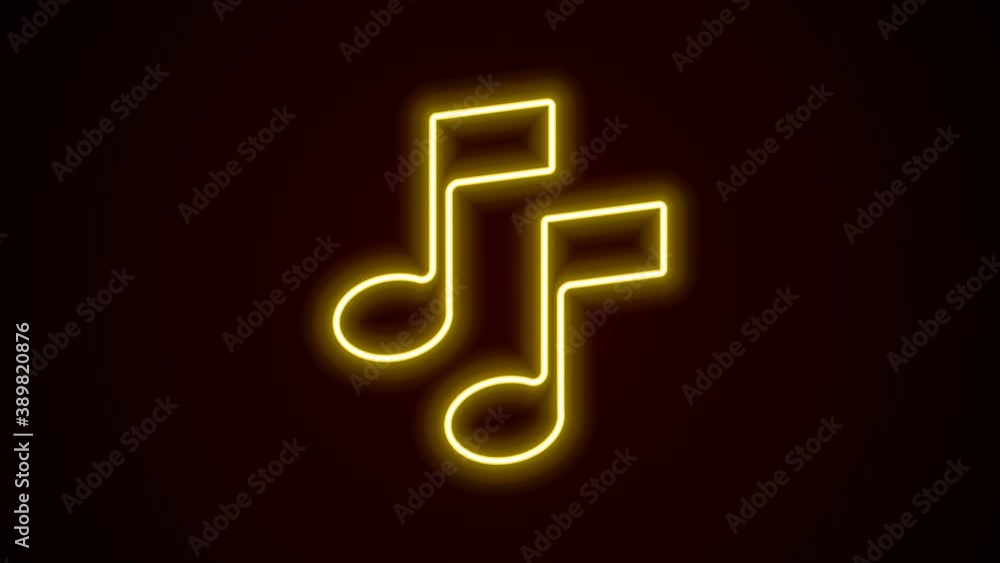 Glowing neon line Music note, tone icon isolated on black background. 4K Video motion graphic animation Glowing neon line Music note, tone icon isolated on black background. 4K Video motion graphic animation