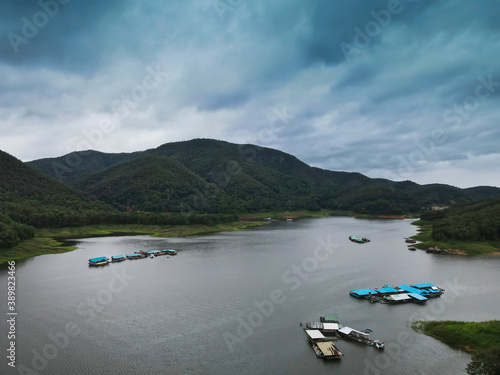 Beautiful view of Mae Ngad Dam, Comprised of mountains,River and sky © sakdinon