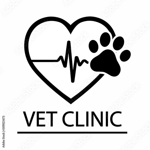 veterinary emblem pulse and paw on heart background