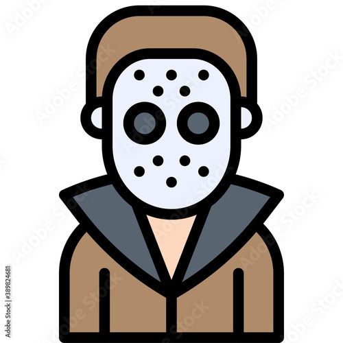 Masked murderer costume icon, Halloween costume party