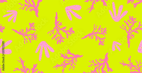 Abstract Hand Drawing Seaweed Coral Reefs Repeating Vector Pattern Isolated Background