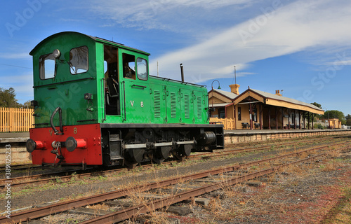 Drewry narrow gauge diesel locomotive 'V8'(built 1955) at Queenscliff railway station in Victoria, Australia.