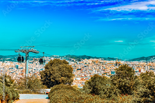 Panorama on Barcelona city from Montjuic castle.Catalonia.Cableway. Spain. photo