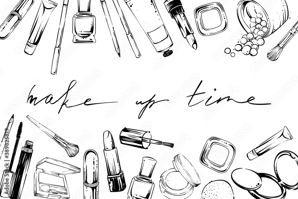 Make up banner, hand drawn vector Make up banner, hand drawn vector