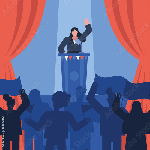 female candidate giving speech election day