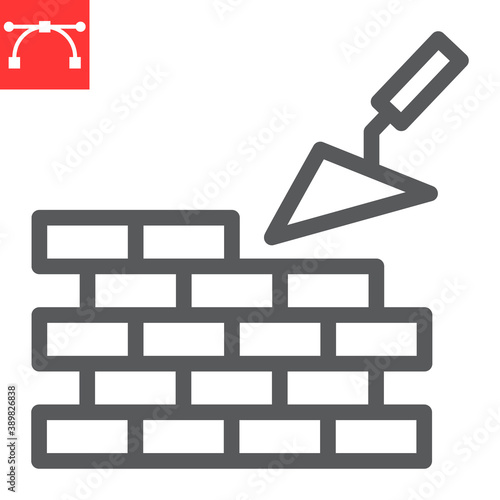 Brickwork line icon, construction and trowel, build brick wall sign vector graphics, editable stroke linear icon, eps 10.
