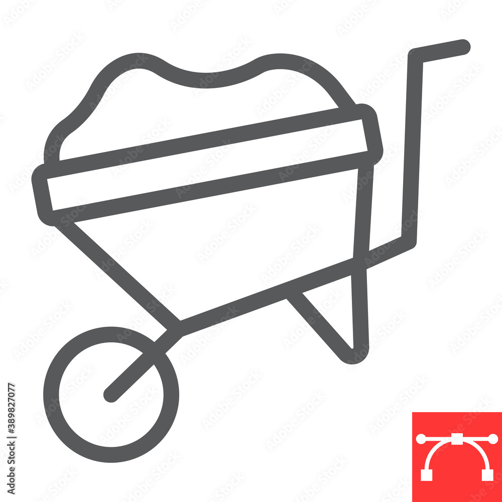 Wheelbarrow line icon, construction and agriculture, wheel barrow sign vector graphics, editable stroke linear icon, eps 10. Wheelbarrow line icon, construction and agriculture, wheel barrow sign vector graphics, editable stroke linear icon, eps 10.