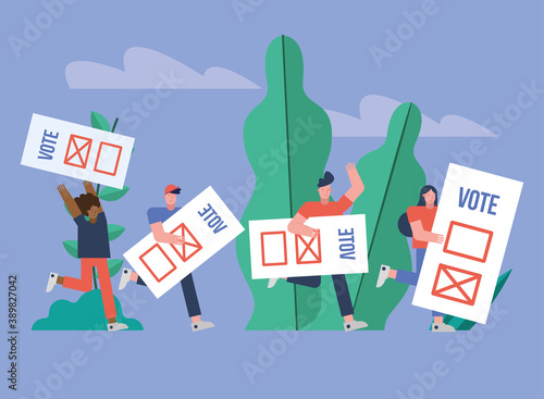 group of voters with voting cards election day